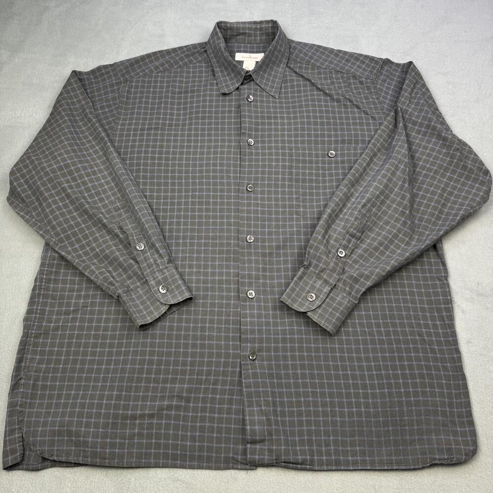 Ermenegildo Zegna Shirt Mens XL Gray Check Long Sleeve Dress Cotton Italy